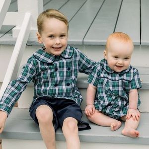 BAILEY BOYS PLAID DRESSY SHORT SET (GREEN/WHITE) 4T